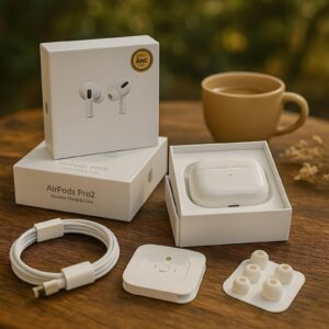 "Apple AirPods Pro 2 with charging case, USB-C cable, extra ear tips, and original packaging