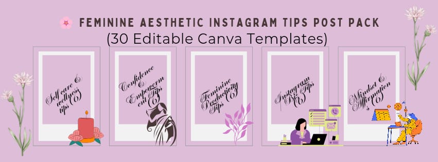 Feminine Aesthetic Insta Tips Post Pack (30 Editable Templates)